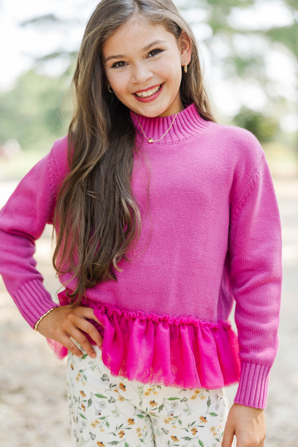 Girls: Luxe Layer Magenta Tulle Sweater