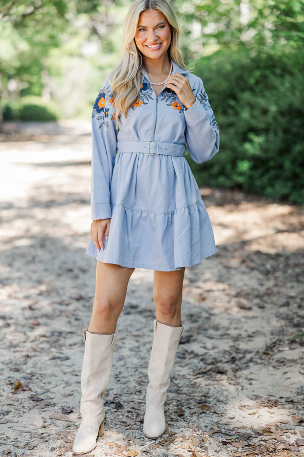 Found Along The Way Blue Embroidered Dress