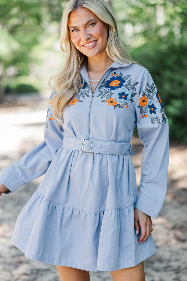Found Along The Way Blue Embroidered Dress