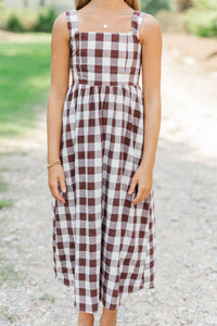 Girls: Chic On Repeat Brown Gingham Midi Dress