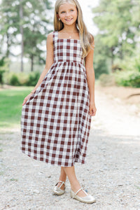 Girls: Chic On Repeat Brown Gingham Midi Dress