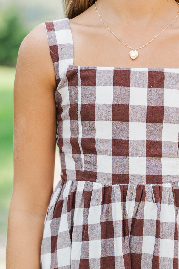 Girls: Chic On Repeat Brown Gingham Midi Dress