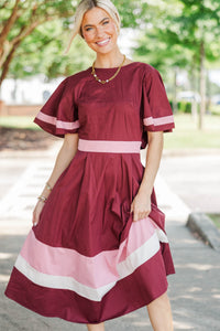 In Good Taste Burgundy Bow Stripe Midi Dress