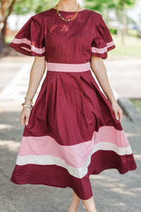 In Good Taste Burgundy Bow Stripe Midi Dress