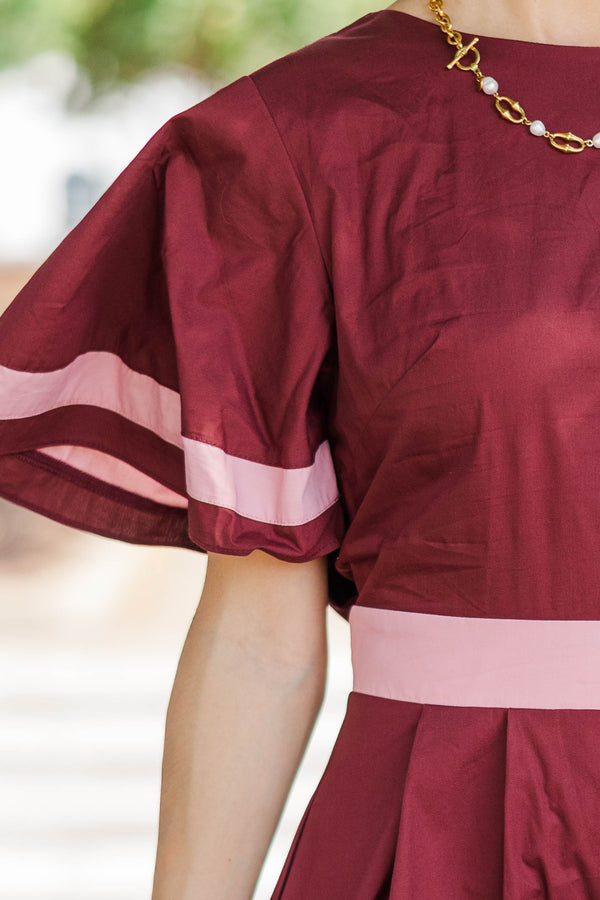 In Good Taste Burgundy Bow Stripe Midi Dress