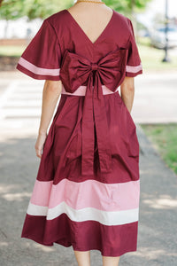 In Good Taste Burgundy Bow Stripe Midi Dress