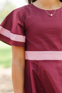 Girls: In Good Taste Burgundy Bow Stripe Midi Dress