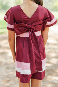 Girls: In Good Taste Burgundy Bow Stripe Midi Dress