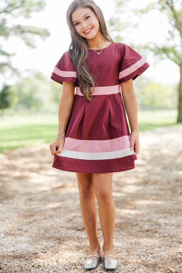 Girls: In Good Taste Burgundy Bow Stripe Midi Dress