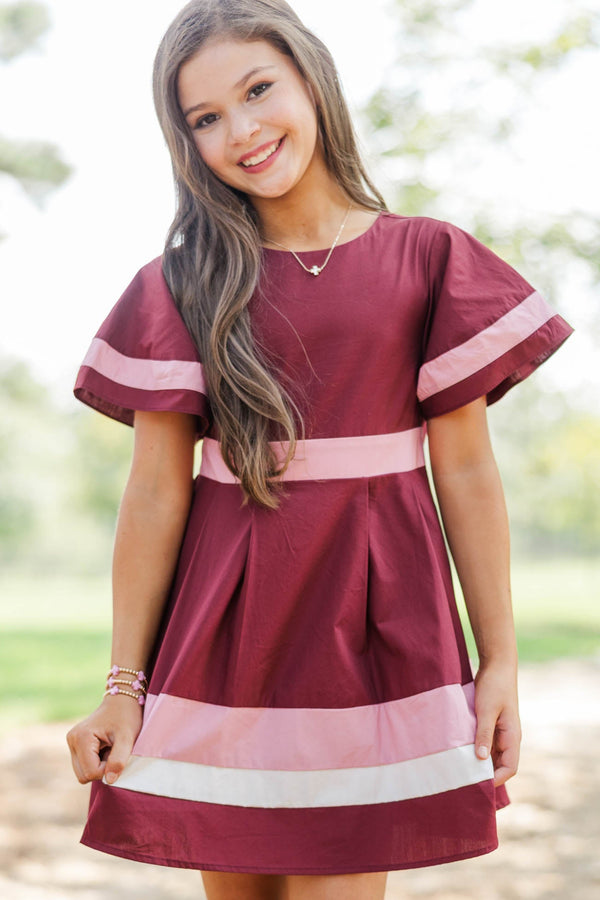 Girls: In Good Taste Burgundy Bow Stripe Midi Dress