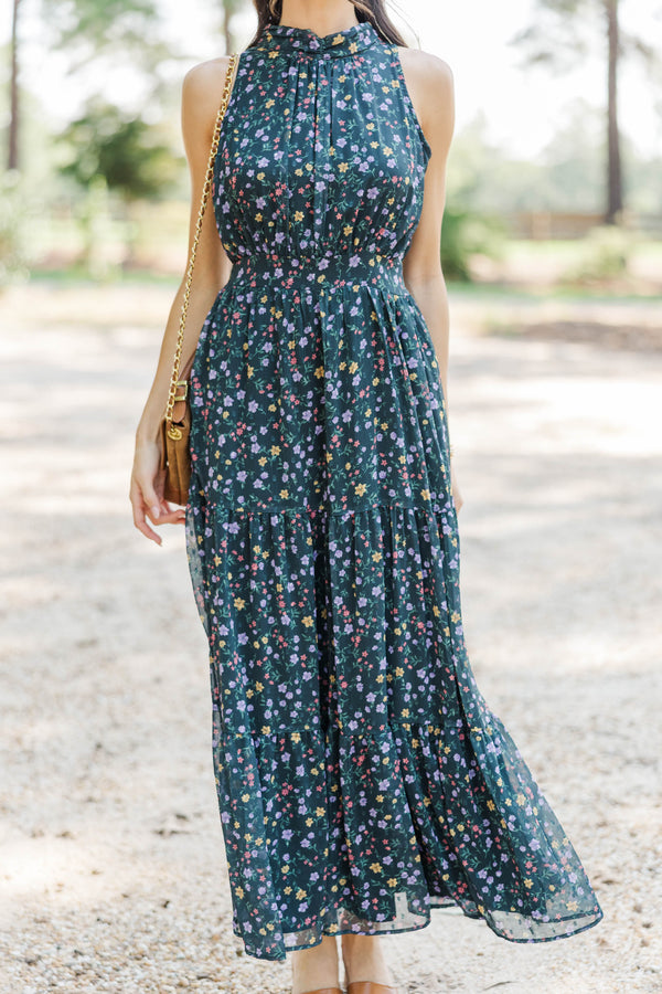 Fresh Focus Green & Black Ditsy Floral Maxi Dress
