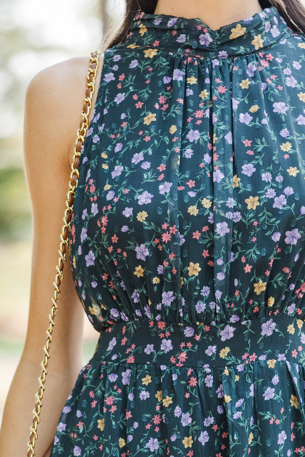 Fresh Focus Green & Black Ditsy Floral Maxi Dress