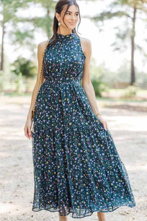 Fresh Focus Green & Black Ditsy Floral Maxi Dress