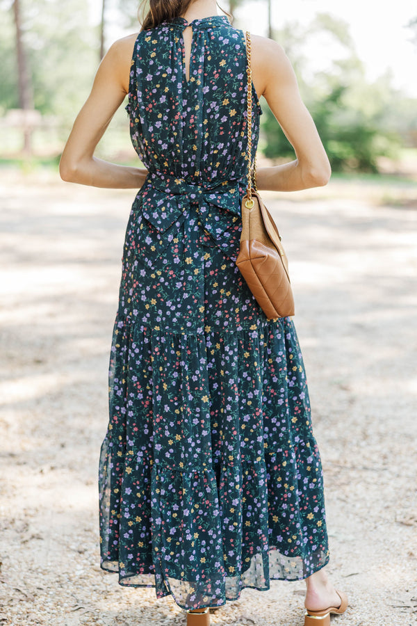 Fresh Focus Green & Black Ditsy Floral Maxi Dress