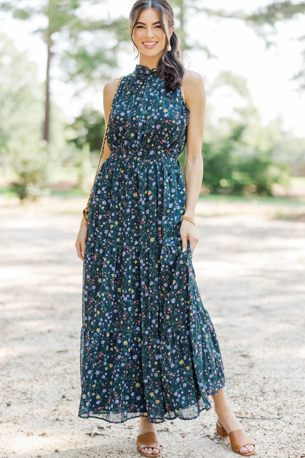 Fresh Focus Green & Black Ditsy Floral Maxi Dress