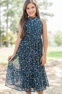 Girls: Fresh Focus Green & Black Ditsy Floral Midi Dress