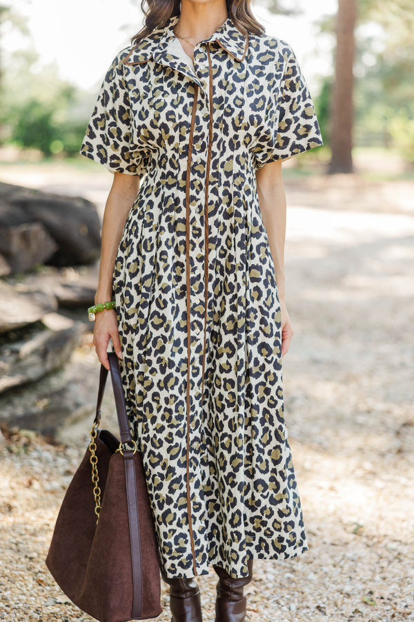 Forever Current Taupe Leopard Midi Dress