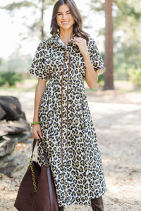 Forever Current Taupe Leopard Midi Dress