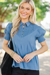 Every Once In Awhile Blue Smocked Blouse