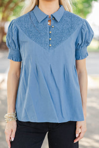 Every Once In Awhile Blue Smocked Blouse
