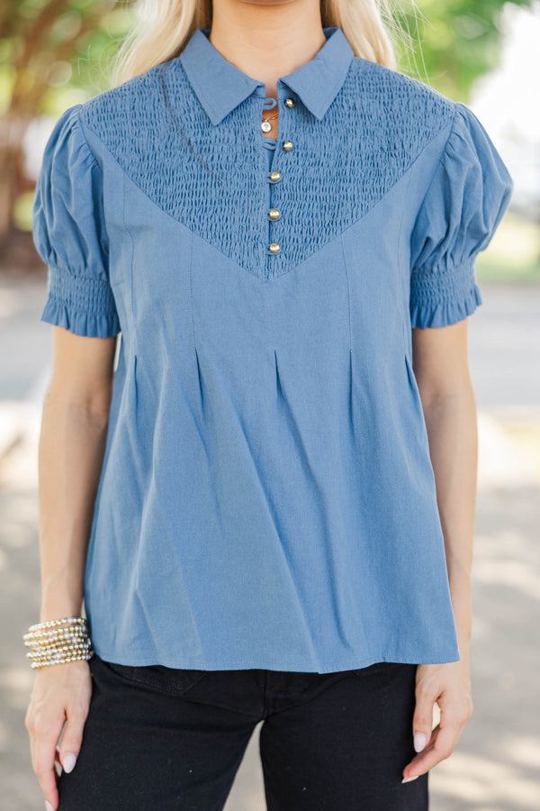 Every Once In Awhile Blue Smocked Blouse
