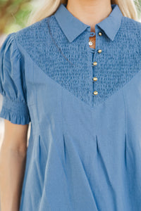 Every Once In Awhile Blue Smocked Blouse