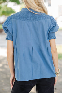 Every Once In Awhile Blue Smocked Blouse