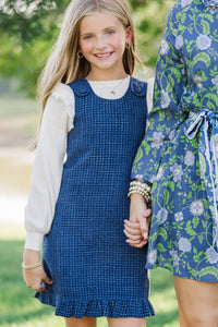 Girls: Lasting Light Navy Tweed Dress