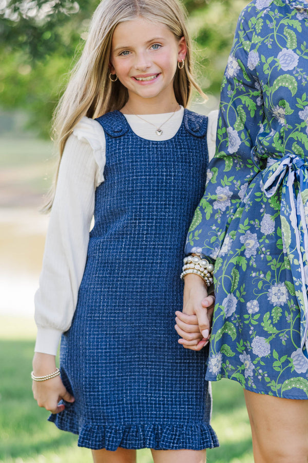 Girls: Lasting Light Navy Tweed Dress