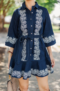 Simply Worth It Embroidered Denim Shirt Dress