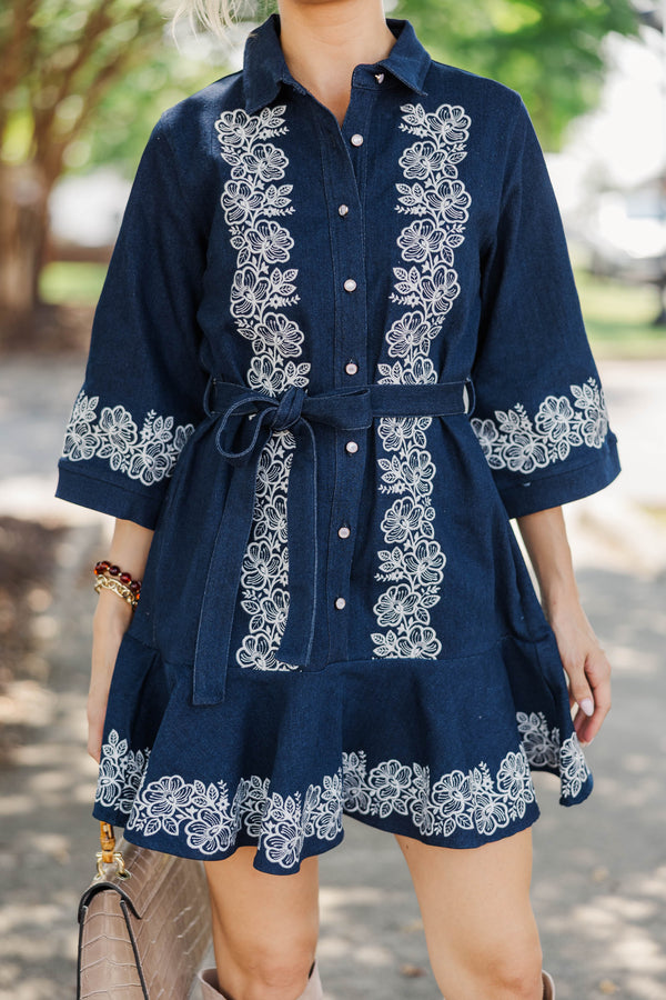 Simply Worth It Embroidered Denim Shirt Dress