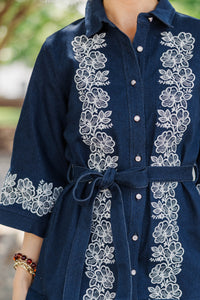 Simply Worth It Embroidered Denim Shirt Dress