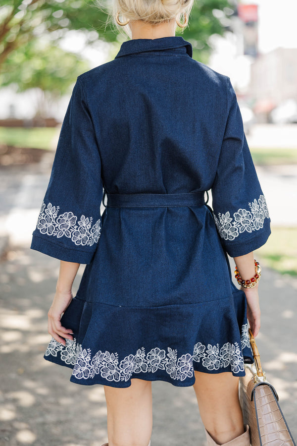 Simply Worth It Embroidered Denim Shirt Dress