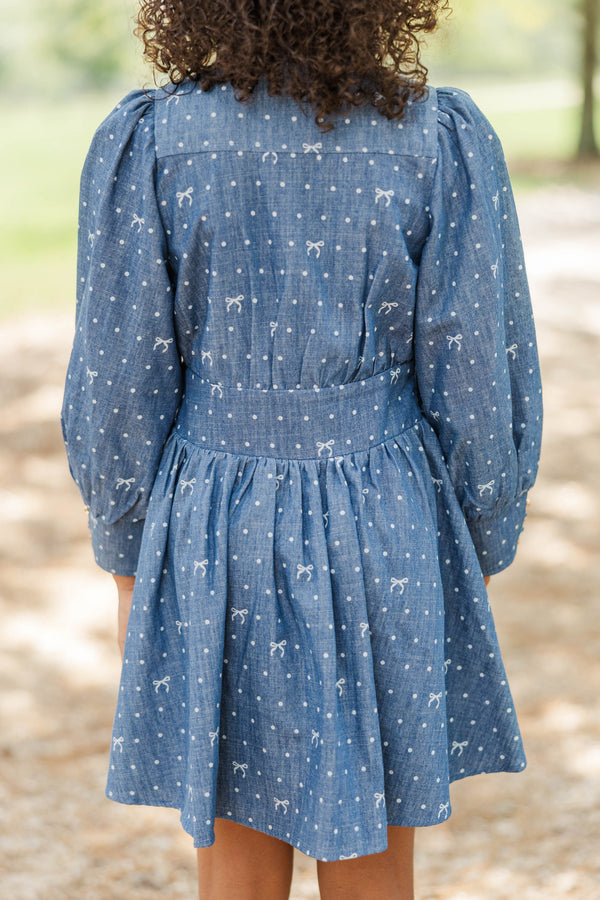 Girls: Origin Story Blue Polka Dot Denim Dress