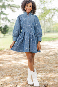 Girls: Origin Story Blue Polka Dot Denim Dress