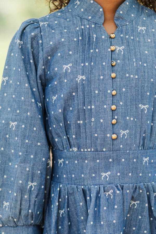 Girls: Origin Story Blue Polka Dot Denim Dress