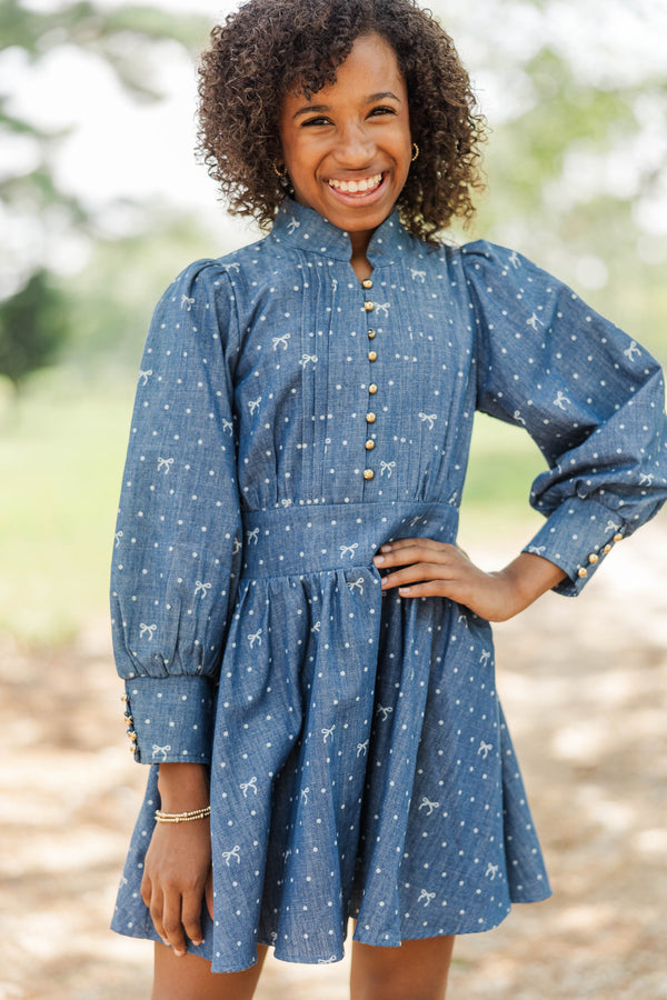 Girls: Origin Story Blue Polka Dot Denim Dress