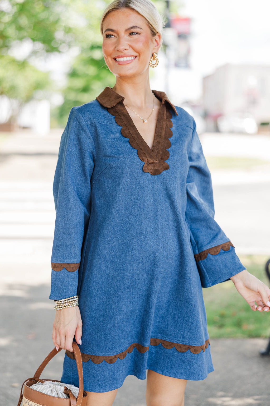 The Harvest House Blue Scalloped Dress – Shop the Mint