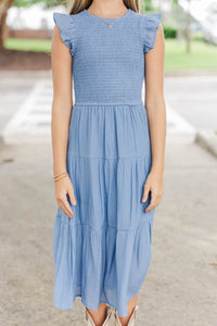 Girls: Learn From The Best Denim Blue Smocked Midi Dress