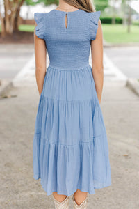 Girls: Learn From The Best Denim Blue Smocked Midi Dress