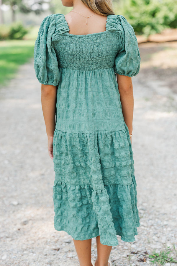 Girls: Think About It Sage Textured Midi Dress