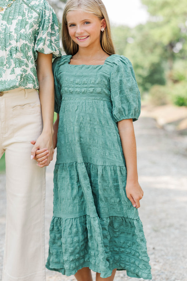 Girls: Think About It Sage Textured Midi Dress