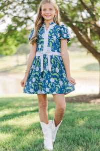 Girls: Little Loves Navy Floral Dress