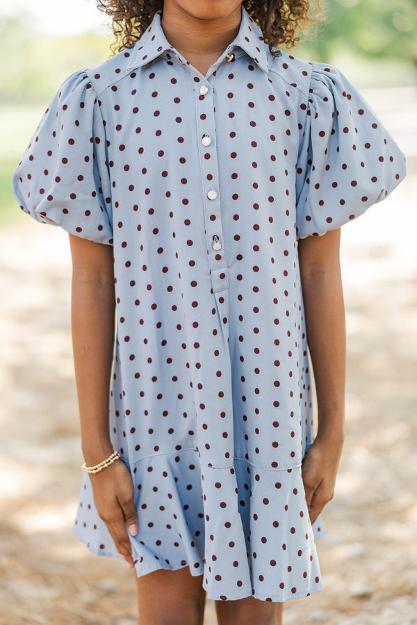 Girls: Sweet Statement Light Blue Polka Dot Dress