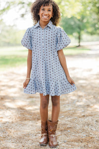 Girls: Sweet Statement Light Blue Polka Dot Dress