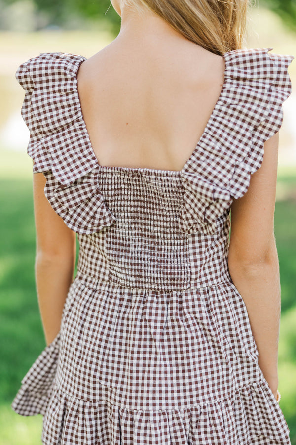 Girls: Purely Me Brown Polka Dot Scallop Edge Top