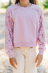 Girls: Easy Addition Mauve Lace Sweatshirt