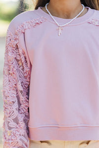 Girls: Easy Addition Mauve Lace Sweatshirt