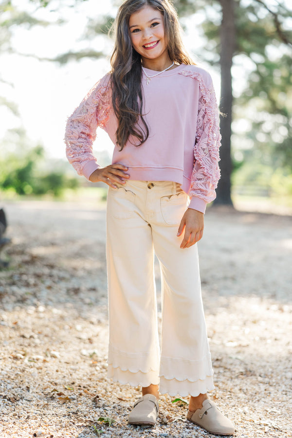 Girls: Easy Addition Mauve Lace Sweatshirt