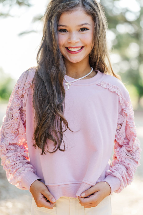 Girls: Easy Addition Mauve Lace Sweatshirt